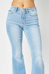 Judy Blue Women's Mid Rise Raw Hem Flare Jeans - Light Wash
